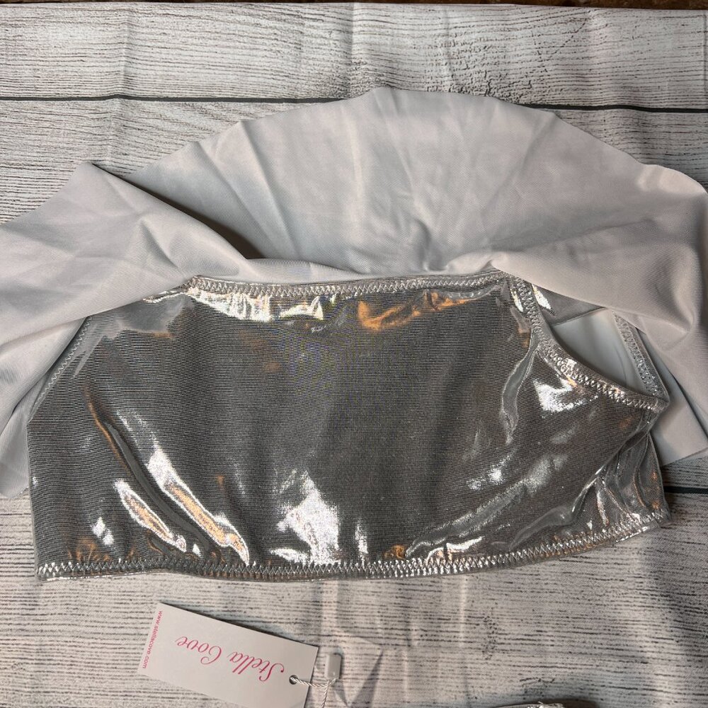 Stella Cove NWT Girls Metallic Silver Ruffle Two Piece Bikini Swimsuit Size 14Y - Picture 7 of 7